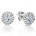 18K White Gold Diamond Studs with Halo .80 carat total weight