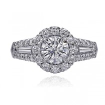 Round Crisscut Diamond with Tapered Baguettes surrounded Diamond Halo and Frame