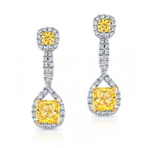 Princess Yellow Diamond Dangle Earrings
