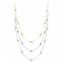 White Yellow and Rose Gold Diamond by the Inch Necklaces