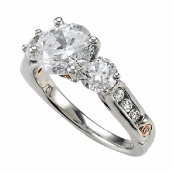 Platinum 3 Stone Diamond Ring with Pink Diamonds and White Diamond Shank