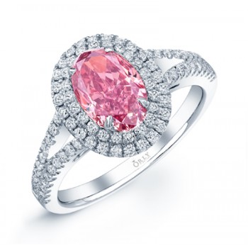 OVAL PINK DIAMOND WITH DOUBLE HALO AND SPLIT SHANK